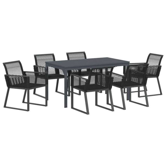 Berkfield Home 7 Piece Garden Dining Set Black Steel & Poly Rattan - image 1