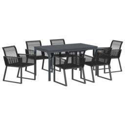 Berkfield Home 7 Piece Garden Dining Set Black Steel & Poly Rattan - thumbnail 1