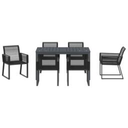 Berkfield Home 7 Piece Garden Dining Set Black Steel & Poly Rattan - thumbnail 7