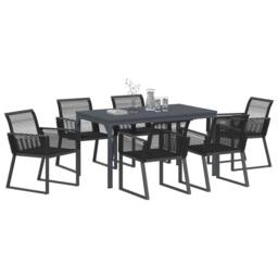 Berkfield Home 7 Piece Garden Dining Set Black Steel & Poly Rattan - thumbnail 3