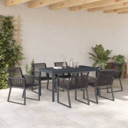 Berkfield Home 7 Piece Garden Dining Set Black Steel & Poly Rattan - thumbnail 4
