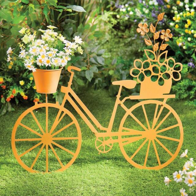 Gainsborough Rust Effect Metal Bicycle Garden Stake Planter Decoration in Orange - image 1