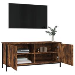Berkfield Home TV Cabinet with Doors Smoked Oak 102x35x45 cm Engineered Wood in Brown - Size: 102 x 35 x 45 cm - thumbnail 4