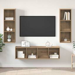 Berkfield Home TV Cabinet Set with Shelf 3 pcs Artisan oak 37 x 37 x 142.5 cm in Brown - thumbnail 4