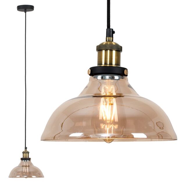 ValueLights Wallace Industrial Shallow Glass Shade Ceiling Pendant Drop Light in Orange - image 1