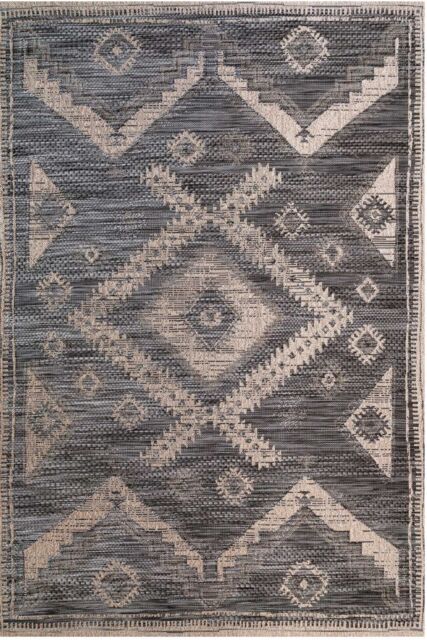 Kukoon Geometric Scandi Grey White Aztec Outdoor Patio Rug - Size: 120 cm x 170 cm - image 1
