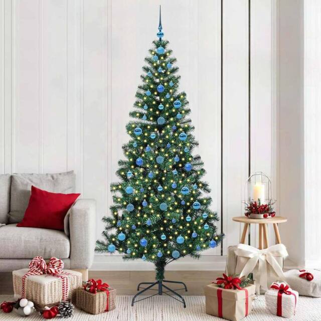 Berkfield Home Artificial Pre-lit Christmas Tree Green 210 cm PVC & Metal - image 1