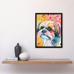"Artery8 Colourful Shih Tzu Portrait Dog Lover Watercolour Framed Wall Art - Size: W12"" x H16""" - thumbnail 4
