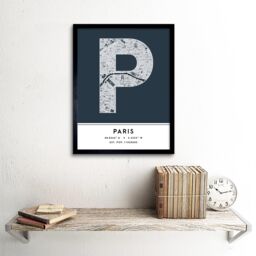 "Wee Blue Coo Wall Art Print Paris France City Map Modern Typography Stylish Letter Framed Word in Navy - Size: W12"" x H16""" - thumbnail 2