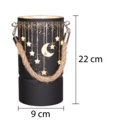 Shatchi 22cm Christmas Decorated Jar Led Black Glass Vase / Moon / Stars - thumbnail 2