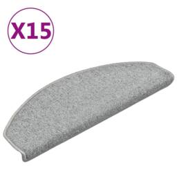 Berkfield Home Carpet Stair Treads 15 pcs Light Grey 65x24x4 cm - Size: Medium - thumbnail 1