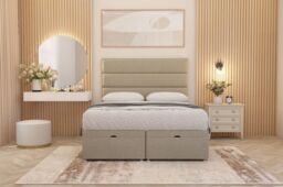 Somnior Chambery Hybrid Pocket Sprung Orthopaedic Ottoman Bed Set with Headboard Linen Fabric in Beige - Size: Single - thumbnail 4