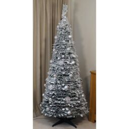 mysmartbuy Pre-Lit Pop Up Frosted Christmas Tree with Assorted Silver Baubles & 150 Warm White LED Lights - Size: 7ft - thumbnail 3