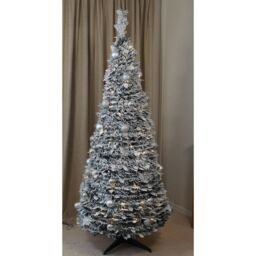 mysmartbuy Pre-Lit Pop Up Frosted Christmas Tree with Assorted Silver Baubles & 150 Warm White LED Lights - Size: 7ft - thumbnail 2