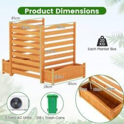 Gymax 3-Panel Wooden Privacy Screen With Planter Box Air Conditioner Fence in Natural - thumbnail 2