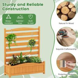 Gymax 3-Panel Wooden Privacy Screen With Planter Box Air Conditioner Fence in Natural - thumbnail 6