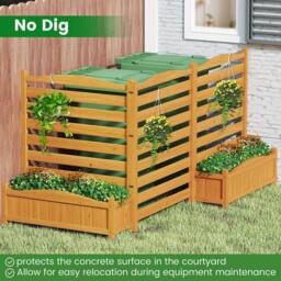 Gymax 3-Panel Wooden Privacy Screen With Planter Box Air Conditioner Fence in Natural - thumbnail 3