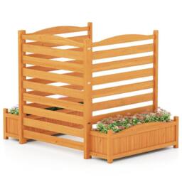 Gymax 3-Panel Wooden Privacy Screen With Planter Box Air Conditioner Fence in Natural - thumbnail 1