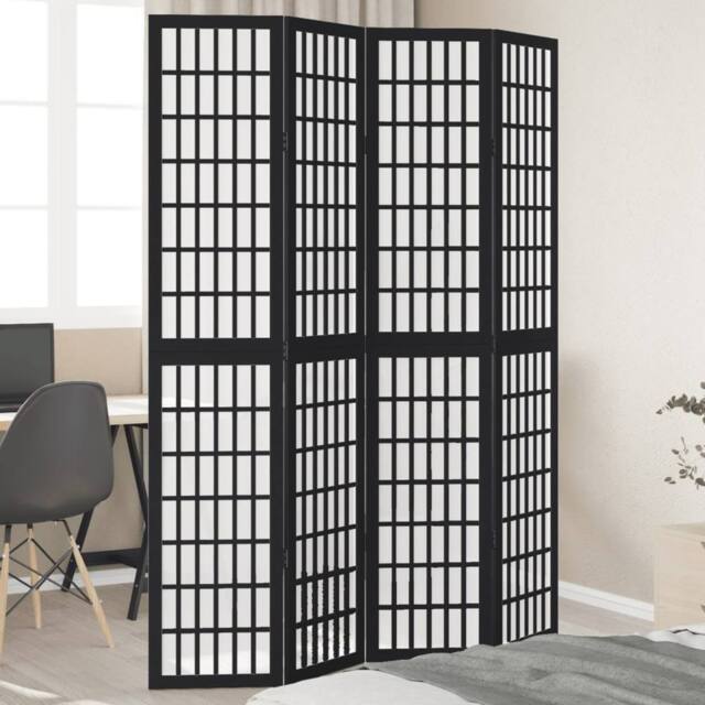 Berkfield Home Room Divider 4 Panels Black Solid Wood Paulownia - image 1
