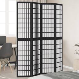 Berkfield Home Room Divider 4 Panels Black Solid Wood Paulownia - thumbnail 1