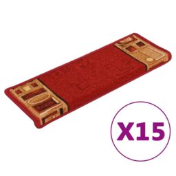 Berkfield Home Stair Mats Self-adhesive 15 pcs 65x21x4 cm Red - Size: Medium - thumbnail 2
