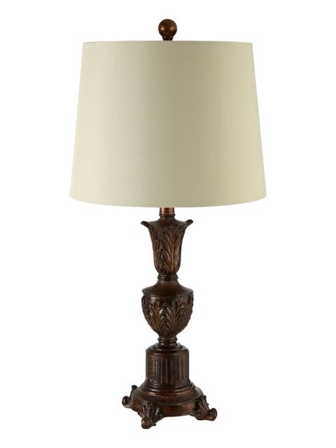 Orsina Neoclassical Bronze Table Lamp, Ornate Fleur-de-Lis Base & Grey Linen Shade, Lighting for Living Room in White - image 1
