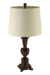 Orsina Neoclassical Bronze Table Lamp, Ornate Fleur-de-Lis Base & Grey Linen Shade, Lighting for Living Room in White - thumbnail 3