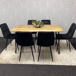 KOSY KOALA Wooden Dining Table & 6 Black Velvet Chairs - Stylish Dining Room Furniture in Brown - thumbnail 2