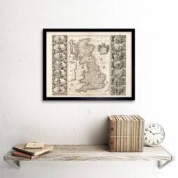 "Artery8 Jansson 17th Century Anglo Saxon Map Britain 12x16"" Framed Art Print in Beige - Size: W12"" x H16""" - thumbnail 2