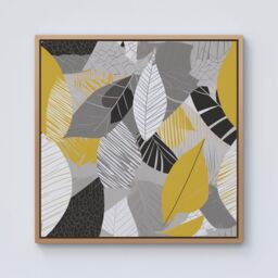 Warren Reed - Designer Grey Yellow Autumn Leaves Framed Canvas in Light Brown - Size: w40 inch x h40 inch - thumbnail 1