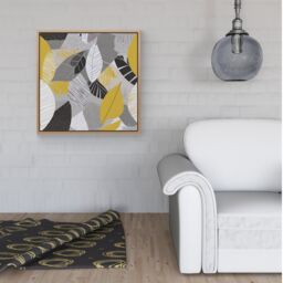 Warren Reed - Designer Grey Yellow Autumn Leaves Framed Canvas in Light Brown - Size: w40 inch x h40 inch - thumbnail 2