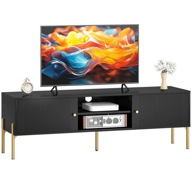 NESTLUNE TV Stand for Television up to 65 Inch, Modern Entertainment Center in Black - Size: 100 cm x 15 cm - image 1