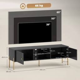 NESTLUNE TV Stand for Television up to 65 Inch, Modern Entertainment Center in Black - Size: 100 cm x 15 cm - thumbnail 2