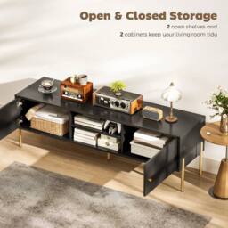 NESTLUNE TV Stand for Television up to 65 Inch, Modern Entertainment Center in Black - Size: 100 cm x 15 cm - thumbnail 6