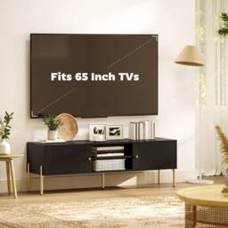 NESTLUNE TV Stand for Television up to 65 Inch, Modern Entertainment Center in Black - Size: 100 cm x 15 cm - thumbnail 3