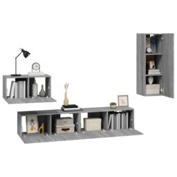 Berkfield Home 4 Piece TV Cabinet Set Grey Sonoma Engineered Wood - thumbnail 4