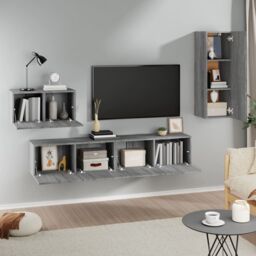 Berkfield Home 4 Piece TV Cabinet Set Grey Sonoma Engineered Wood - thumbnail 3