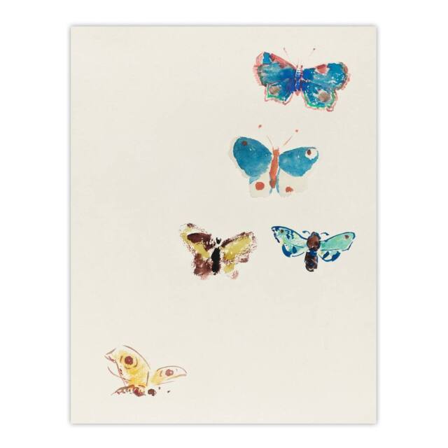 "Artery8 Five Butterflies Watercolour Redon Vintage Wall Art Print Poster in White - Size: W12"" x H16""" - image 1