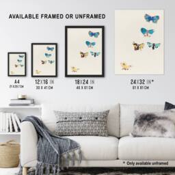 "Artery8 Five Butterflies Watercolour Redon Vintage Wall Art Print Poster in White - Size: W12"" x H16""" - thumbnail 3