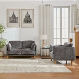 FURNITURE ONE Velvet Upholstered Sofa Set, Sectional Couch Suite-1+2 Set in Grey - Size: 1 Pack - thumbnail 2