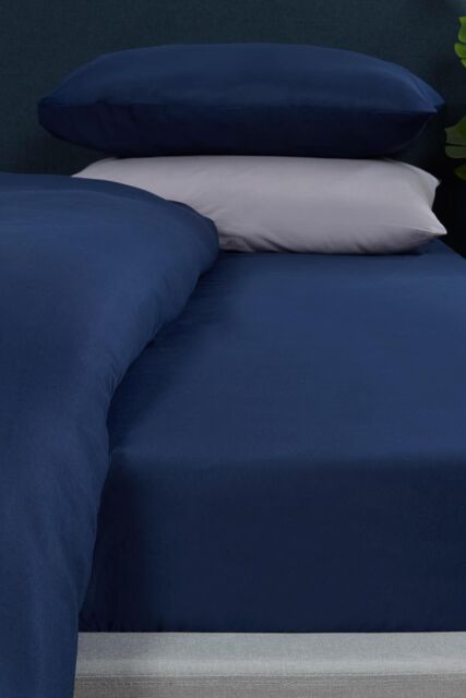 OHS Plain Dyed Non-Iron Fitted Bed Sheet in Navy - Size: King Fitted - image 1