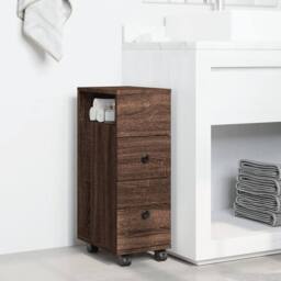Berkfield Home Narrow Bathroom Cabinet with Wheels Brown Oak Engineered Wood - thumbnail 1
