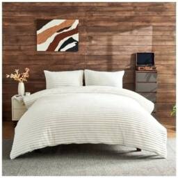 HOME LUXE INTERIOR Plush Faux Fur Chunky Ribbed Faux Fur White Bedding Duvet Set - King - Size: Double - thumbnail 1
