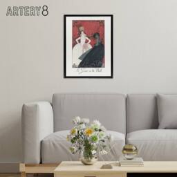 "Artery8 Day & Night Parisian Fashion Advert Barbier Framed Canvas Wall Art in White - Size: W24"" x H32""" - thumbnail 3