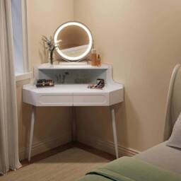 SPETLEK Corner Dressing Table Vanity Makeup Desk in White - Size: 0.6m2 - thumbnail 4
