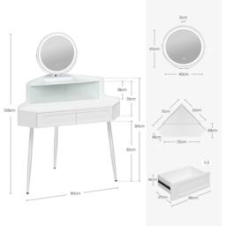 SPETLEK Corner Dressing Table Vanity Makeup Desk in White - Size: 0.6m2 - thumbnail 3