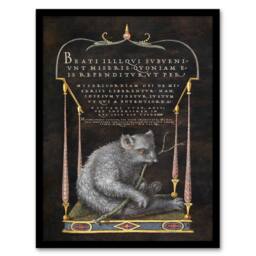 Artery8 Joris Hoefnagel Framed Wall Art Latin Beatitudes with Sloth Illustration in Black - Size: A4 - thumbnail 1