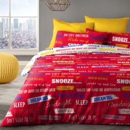 Velosso Snooze Duvet Cover & Pillowcase Set with Printed Cotton Bl in Red - Size: King