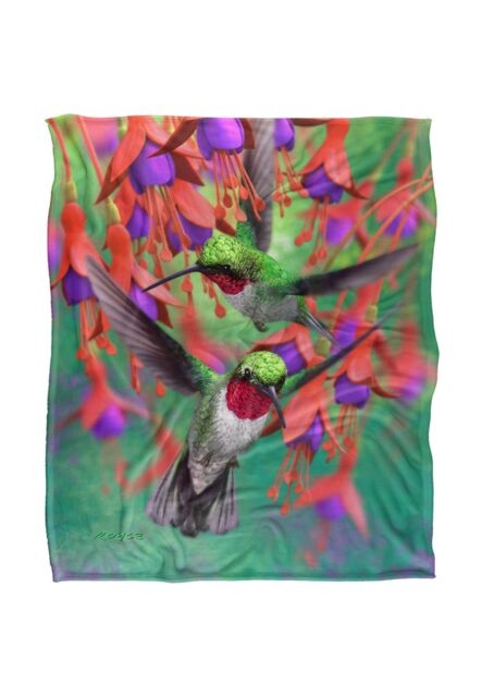 JQ Licensing Royce Mcclure Hummingbirds & Flowers Silky Touch Super Soft Throw Blanket 152 X 127 cm in White - image 1