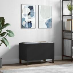 Berkfield Home Record Cabinet Black 74.5x38x48 cm Engineered Wood - thumbnail 2